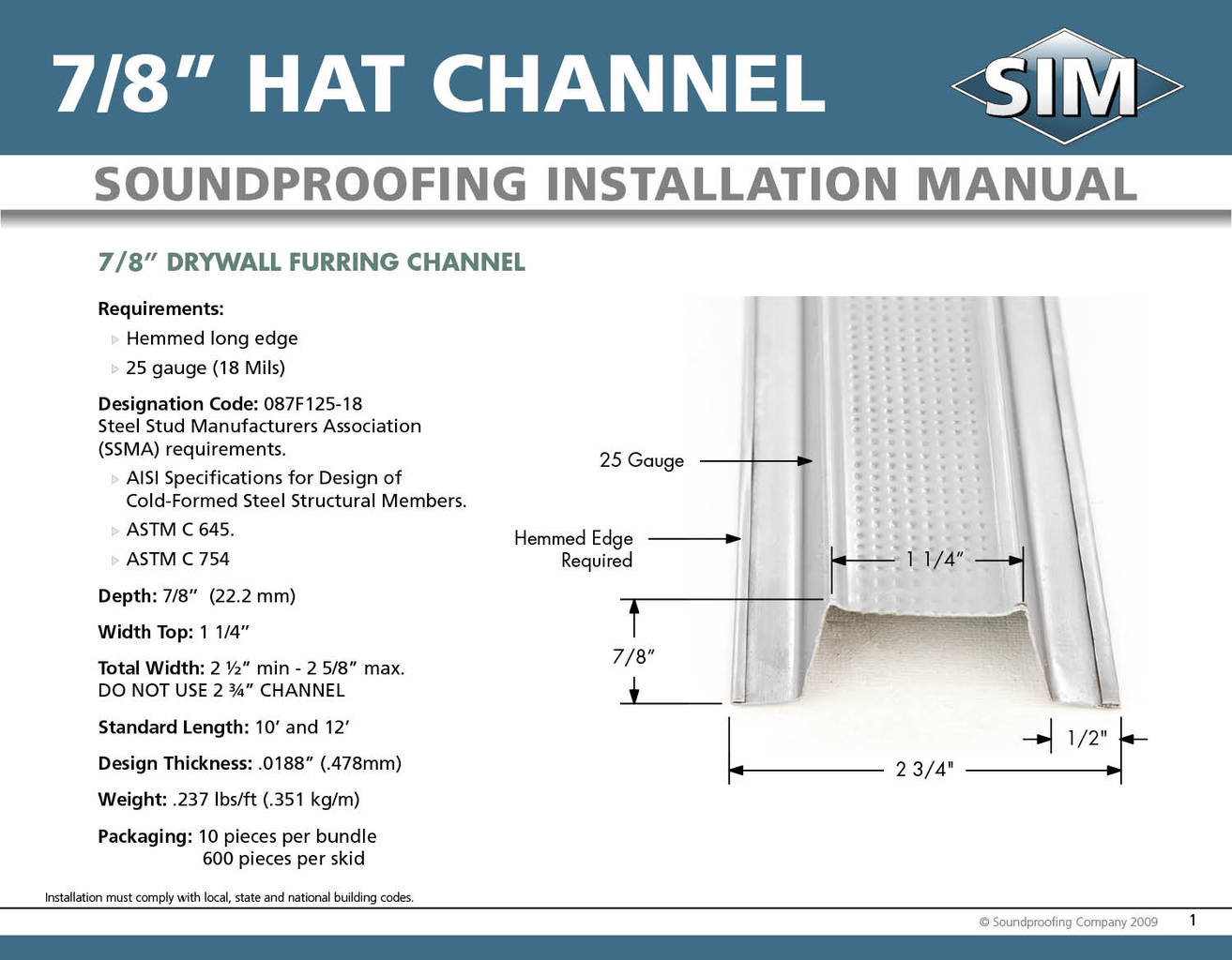Drywall Furring Channel / Hat Channel Specification